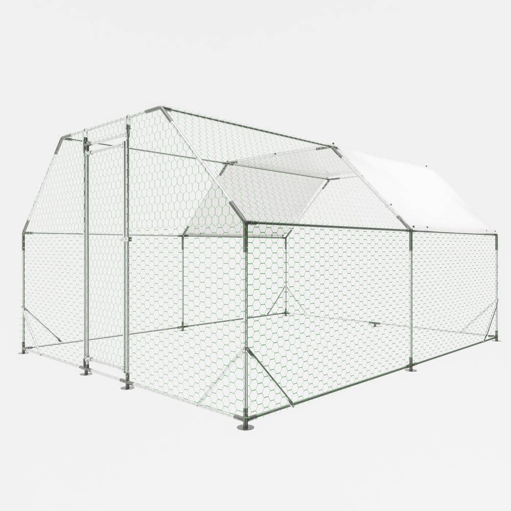 10 ft. x 13 ft. Galvanized Large Metal Walk in Chicken Coop Cage Farm Poult