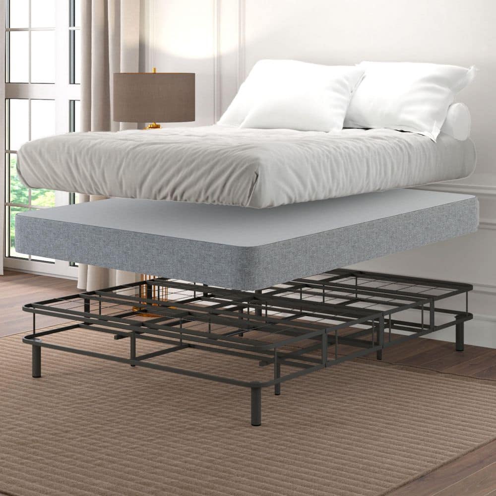 Twin Black Metal Foldable Mattress Foundation with Legs