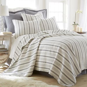 Rochelle 2-Piece Grey Stripe Cotton Twin/Twin XL Quilt Set