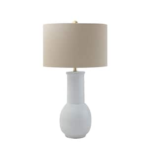 30 in. White Terracotta Table Lamps with Natural Linen Shades (Set of 2)