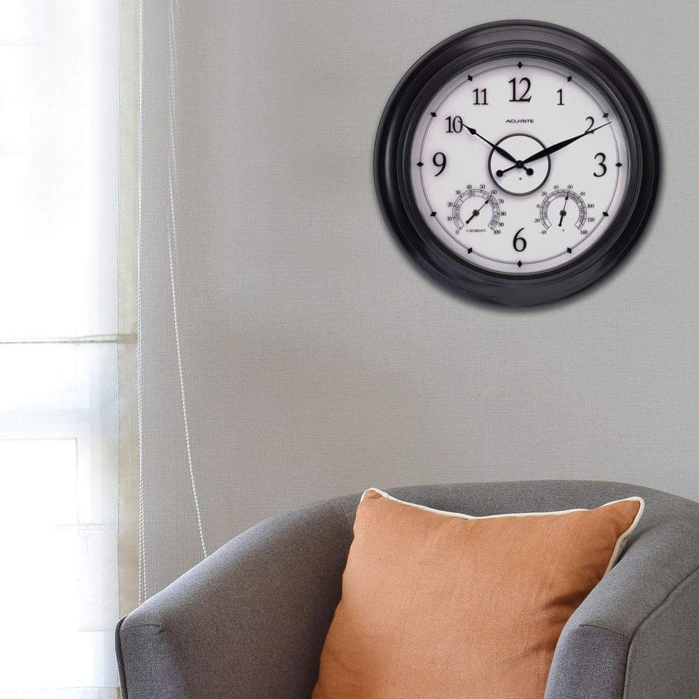 24-Inch Black Illuminated Outdoor Clock with Temperature and Humidity Sensor