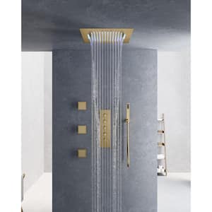 15-Spray 20 in. Ceiling Mount LED Music Dual Shower Head Fixed and Handheld Shower Head and 2.5 GPM in Brushed Gold