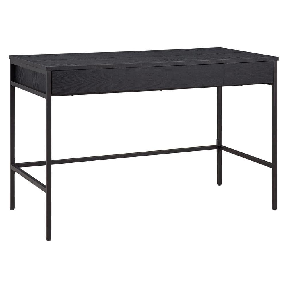 Evans 47'' Mid-Century Black Steel Base Writing Desk with Drawers