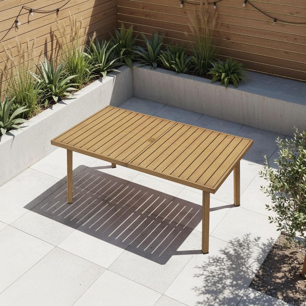 Teak Color Aluminum Patio Dining Table with Stable Frame price history on PriceWatchPro