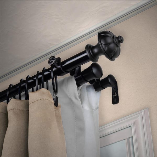 EMOH 13/16" Dia Adjustable 120" to 170" Triple Curtain Rod in Black with Nicolas Finials