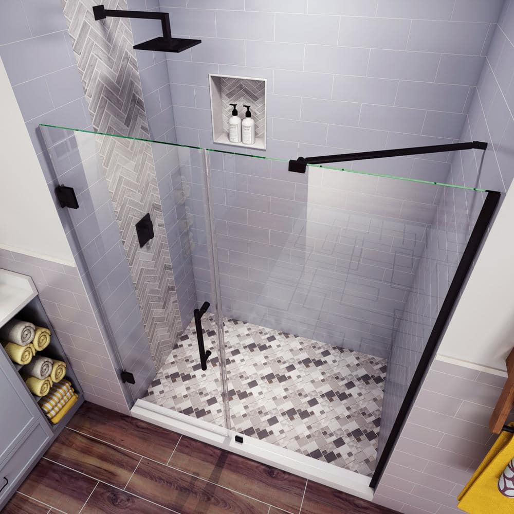 Belmore 66 x 72 Frameless Clear Glass Hinged Shower Door in Oil Rubbed Bronze