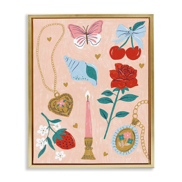 Stupell Industries Fun Feminine Embellishments by Lisa Barlow Gold Floater Frame Nature Graphic Art Print 21 in. x 17 in.