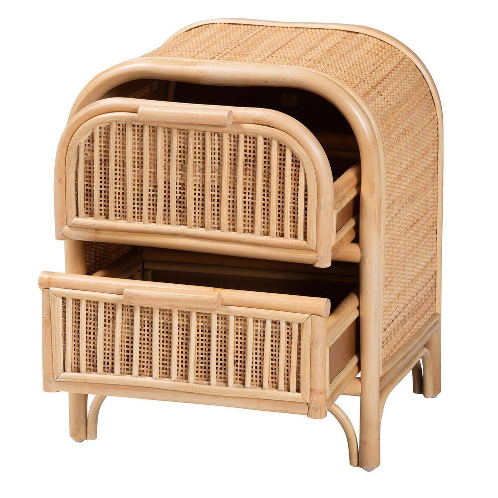 Adrika Natural Rattan 2-Drawer Bohemian Nightstand