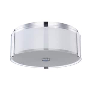 Bourland 14 in. 3-Light Polished Chrome Flush Mount Ceiling Light Fixture with White and Clear Glass Double Shade