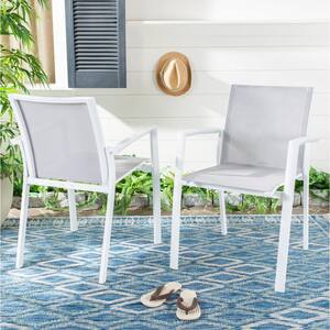 Negan Gray/White Stackable Metal Outdoor Dining Chair (2-Pack)