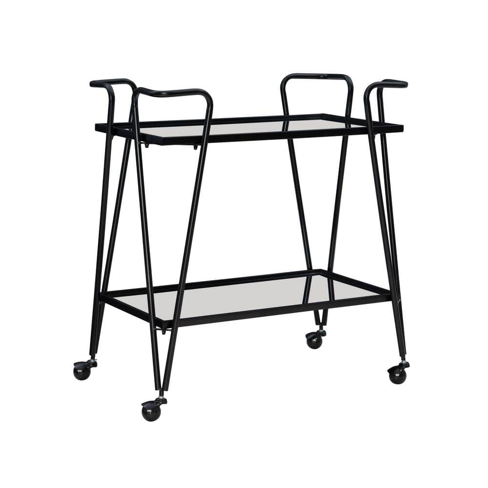 Linon Home Decor Winona Black Bar Cart with Two Shelves and Casters THD03682 The Home Depot