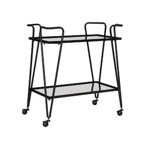 Winona Black Bar Cart with Two Shelves and Casters