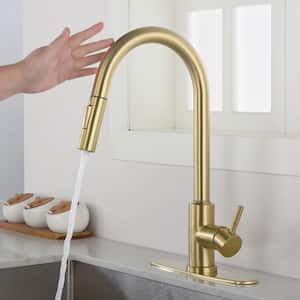 Single Handle Touch Pull Down Sprayer Kitchen Faucet with Touch Sensor in Brushed Gold
