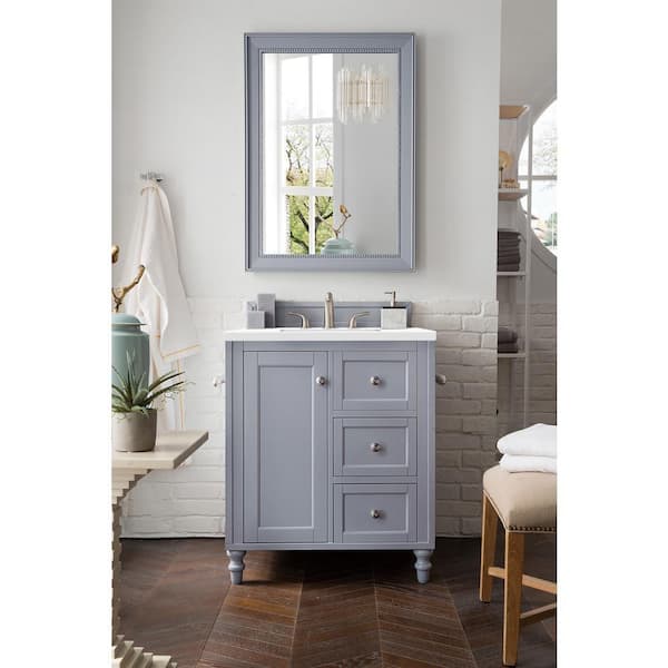 James Martin Vanities Copper Cove Encore 30 in. W x 23.5 in.D x 36.3 in.H Single Vanity in Silver Gray with Quartz Top in Classic White