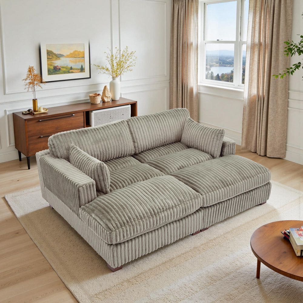 82.72 in. Modern Square Arm Faux Rabbit Fur Fabric Upholstered Sectional Sofa in. Light Brown price history on PriceWatchPro