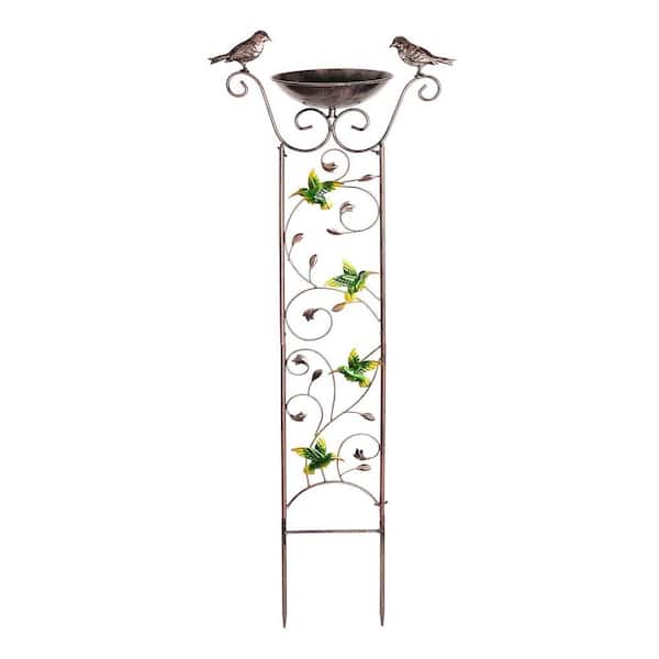 Bird Bath with Garden Trellis Outdoor, with Decorative Free Standing Detachable Bird Feeder Bowl BirdBaths