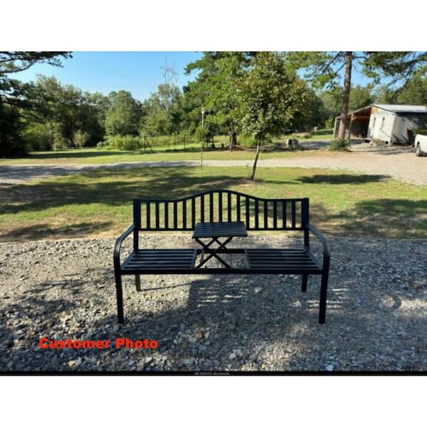 Metal garden bench best sale with table in middle