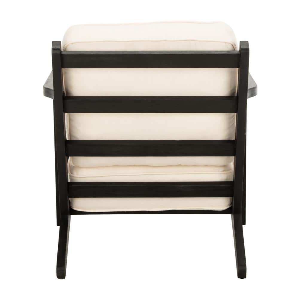 Bone White Linen and Black Oak Mid-Century Arm Chair
