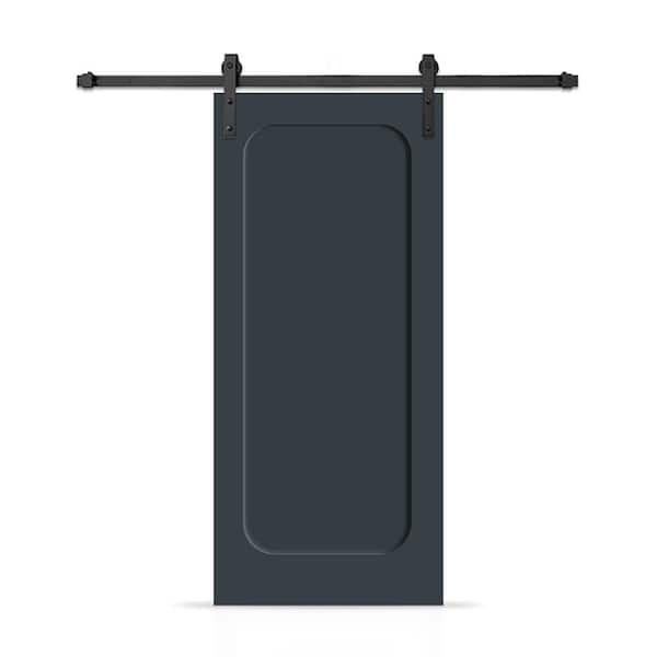 CALHOME 32 in. x 96 in. Curved 1-Panel Shaker Hollow Core Charcoal Gray Composite Interior Sliding Barn Door with Hardware Kit