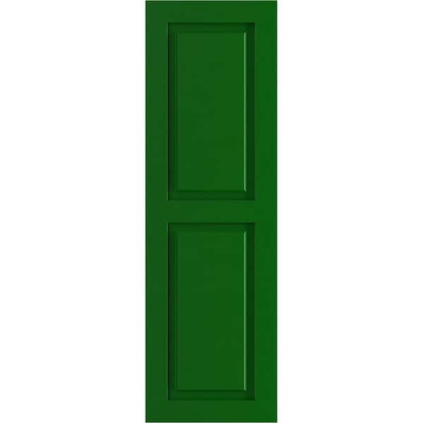 Ekena Millwork True Fit 12 in. x 30 in. PVC 2 Equal Raised Panel Shutters, Pair in Viridian Green