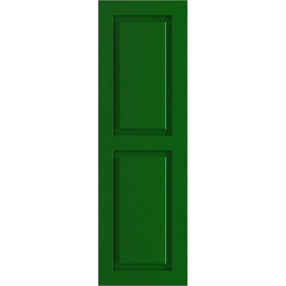 Viridian Green PVC Raised Panel Exterior Shutters, 12" x 33"