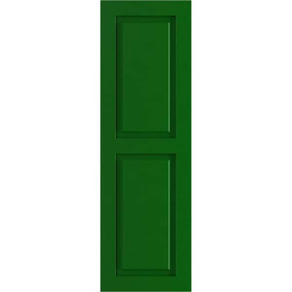 Ekena Millwork True Fit 12 in. x 42 in. PVC 2 Equal Raised Panel Shutters, Pair in Viridian Green