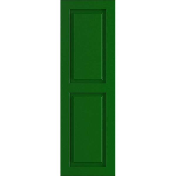 Ekena Millwork True Fit 12 in. x 73 in. PVC 2 Equal Raised Panel Shutters, Pair in Viridian Green