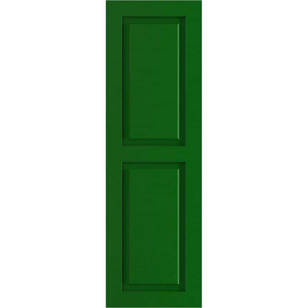 Ekena Millwork True Fit 12 in. x 75 in. PVC 2 Equal Raised Panel Shutters, Pair in Viridian Green