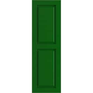 True Fit 18 in. x 44 in. PVC 2 Equal Raised Panel Shutters, Pair in Viridian Green