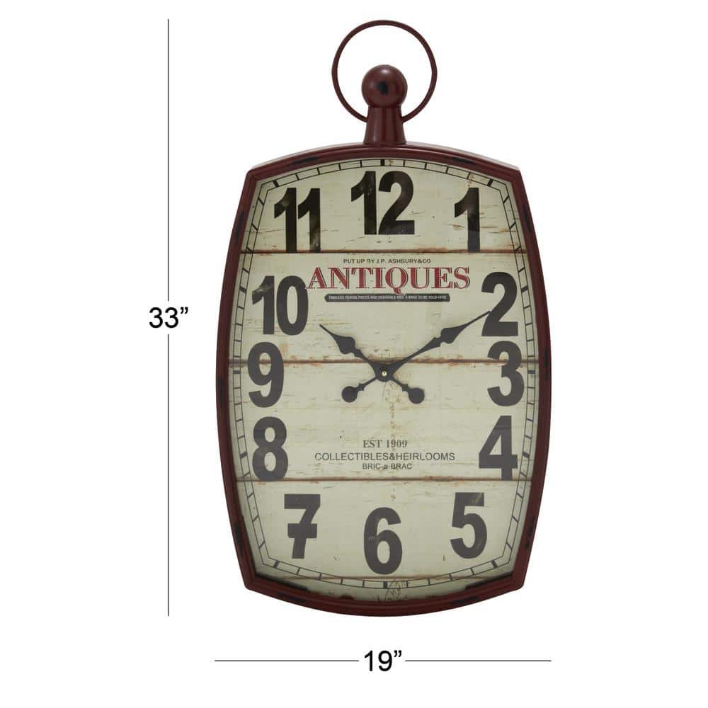 XL Red and White Vintage Metal Wall Clock
