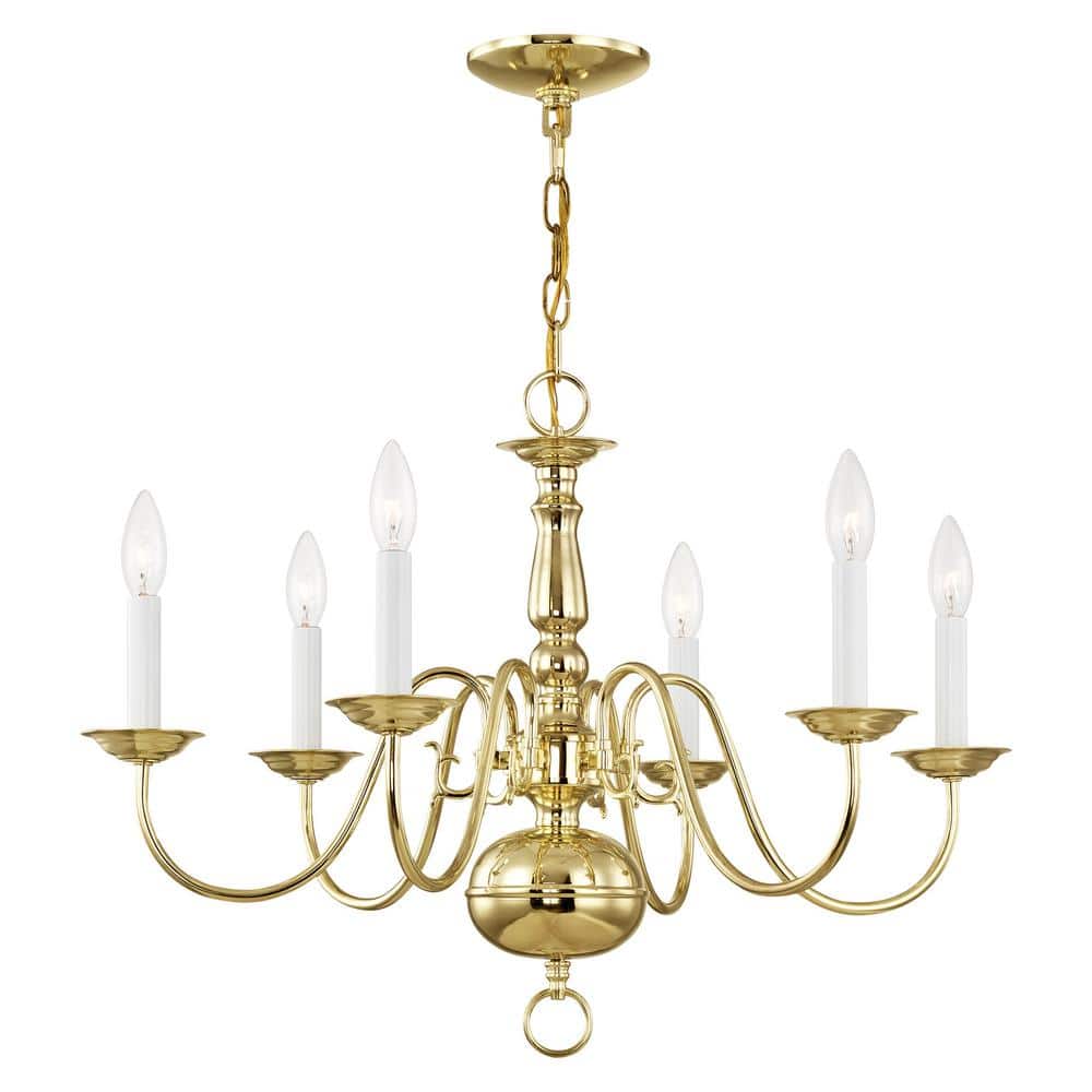 Polished Brass 6-Light Candelabra Chandelier