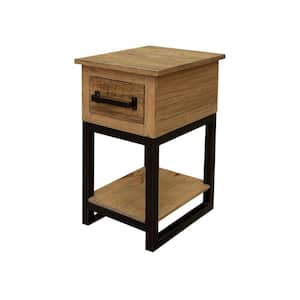 14 in. Brown and Black Rectangle Wood End Table with 1-Drawer and Shelf