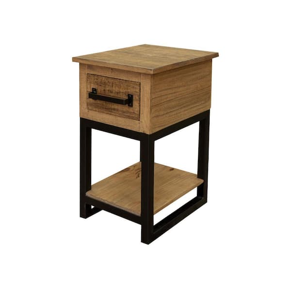 Benjara 14 in. Brown and Black Rectangle Wood End Table with 1-Drawer and Shelf