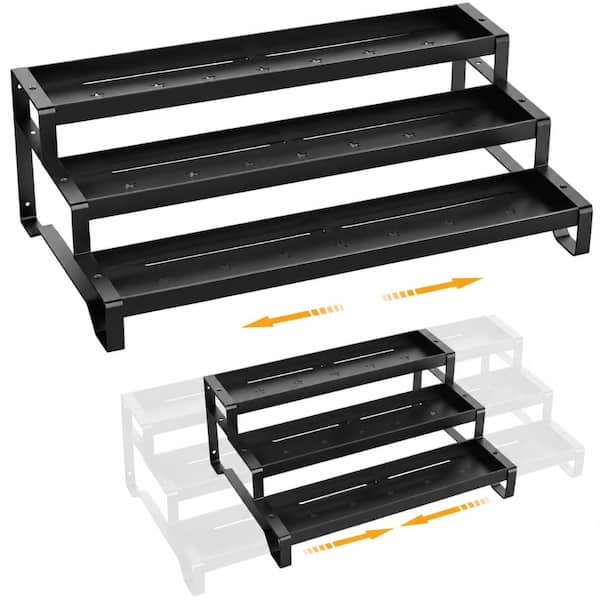 3-Tier Expandable Metal Spice Rack Organizer Adjustable 13-21.5 in Width with Slip-Resistant Guards Black