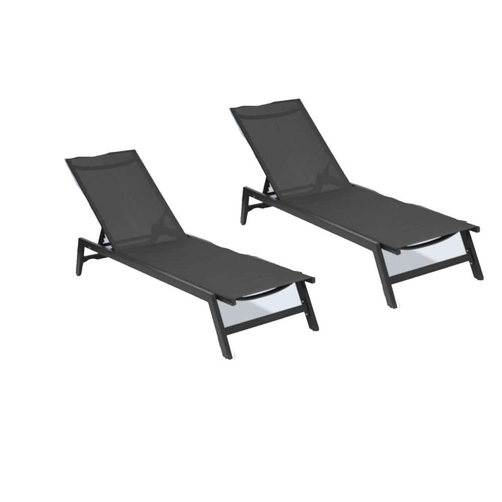 Black Adjustable Backrest Aluminum Outdoor Chaise Lounge Chair Can Be Used 