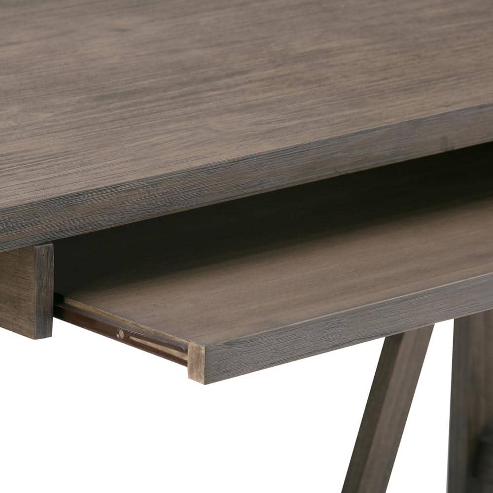 Driftwood Finish 60'' Solid Wood Industrial Writing Desk with Keyboard Tray