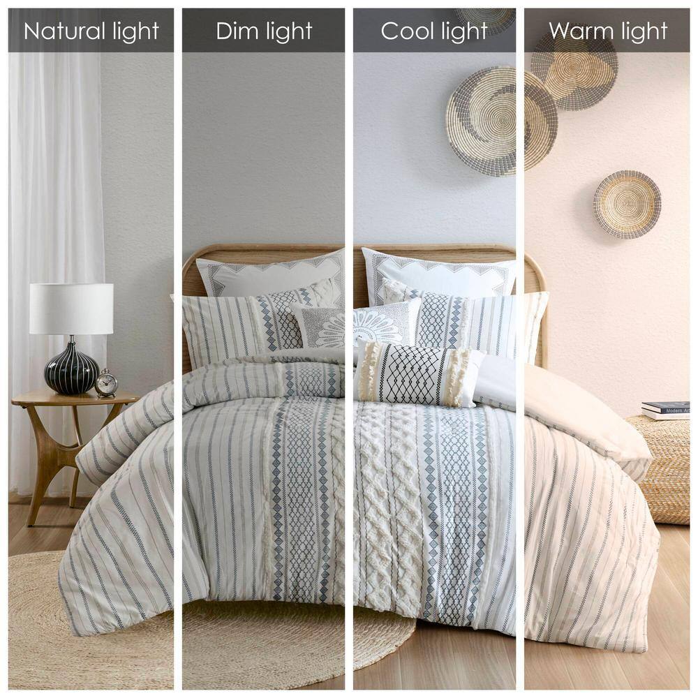 King Blue and White Cotton Comforter Set with Geometric Prints