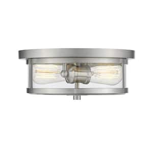 Savannah 11 in. 2-Light Brushed Nickel Flush Mount with Clear Shade