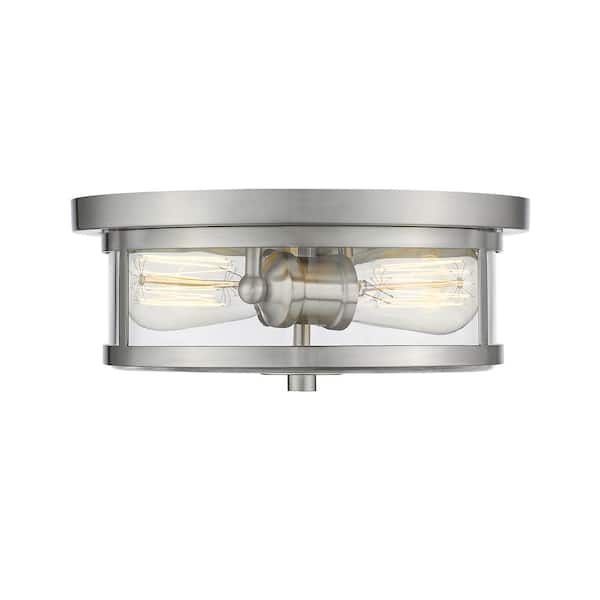 Unbranded Savannah 11 in. 2-Light Brushed Nickel Flush Mount with Clear Shade