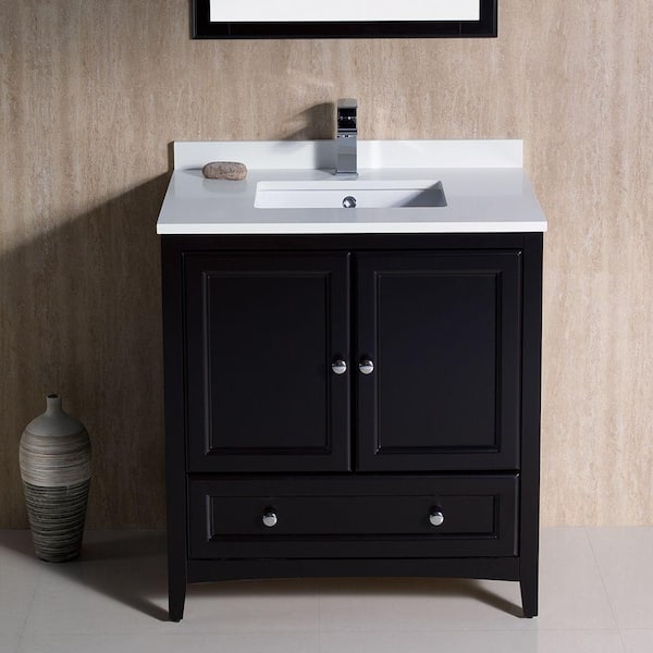 Fresca Oxford 30 in. Vanity in Espresso with Ceramic Vanity Top in White with White Basin and Mirror (Faucet Not Included)