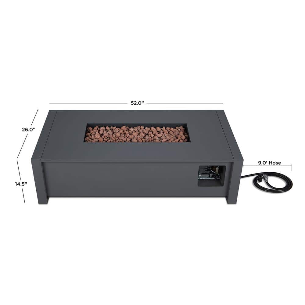 Sleek Gray 52" Aluminum Gas Fire Pit Table with Adjustable Flame