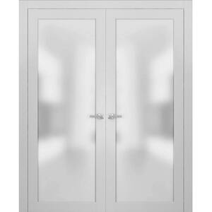 2102 48 in. x 80 in. Universal Handling Frosted Glass White Finished Solid Pine Wood Double Prehung French Door