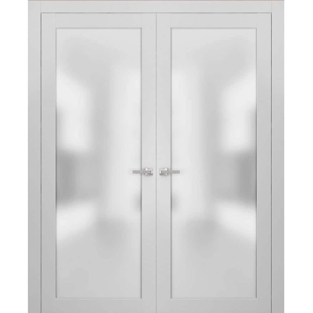 French Double Frosted Glass Pine Interior Doors 48 x 80, White