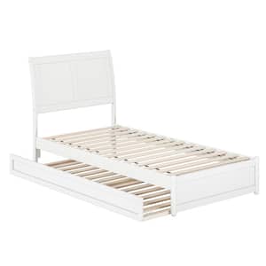 Andorra White Solid Wood Frame Twin XL Platform Bed with Panel Footboard and Twin XL Trundle