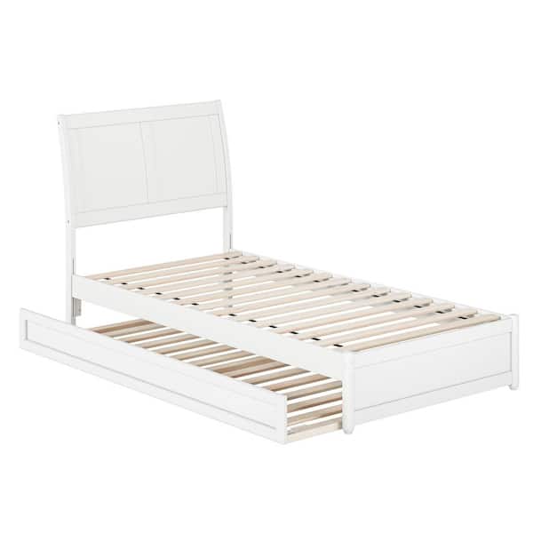 AFI Andorra White Solid Wood Frame Twin XL Platform Bed with Panel Footboard and Twin XL Trundle