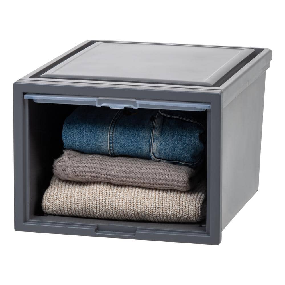 Gray Stackable Plastic Storage Chest with Flip-Up Doors, 3 Pack