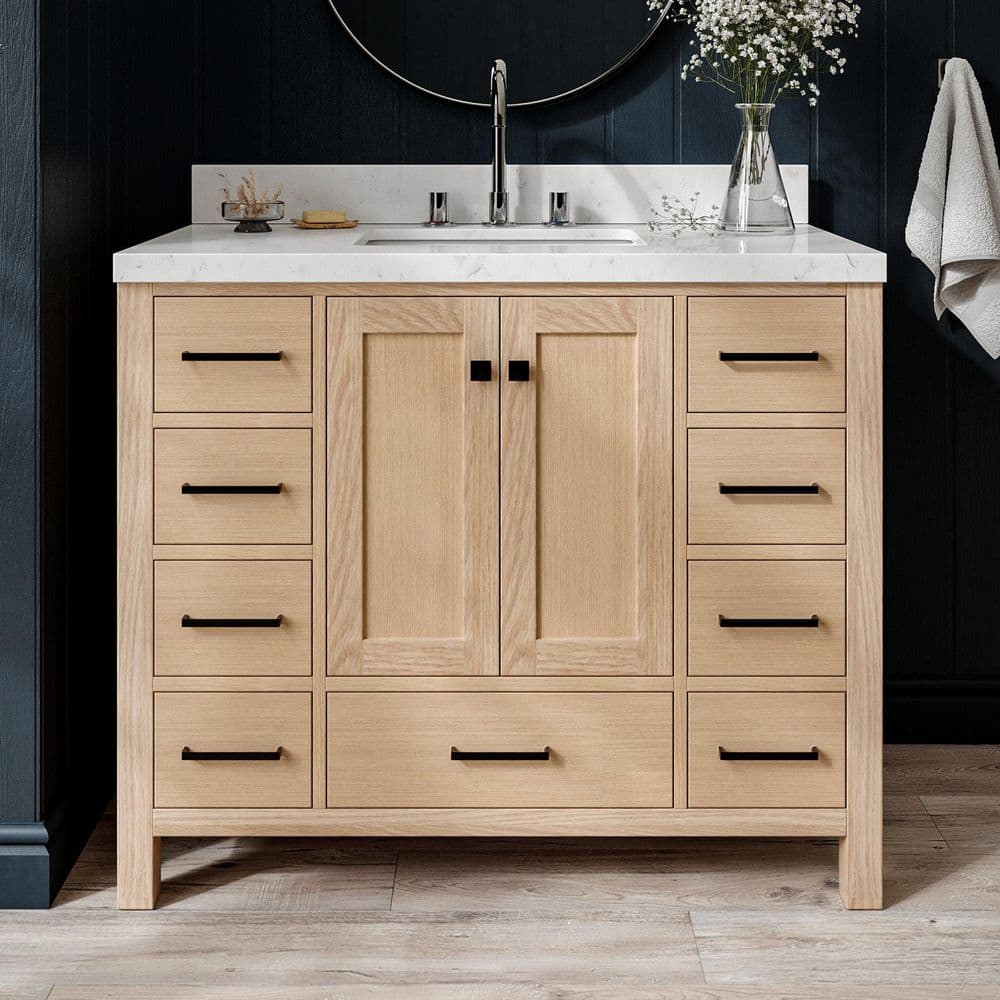 Cambridge 42 in. Single Sink Freestanding Bath Vanity in Oak with Carrara White Quartz Top & Sidesplash price history on PriceWatchPro