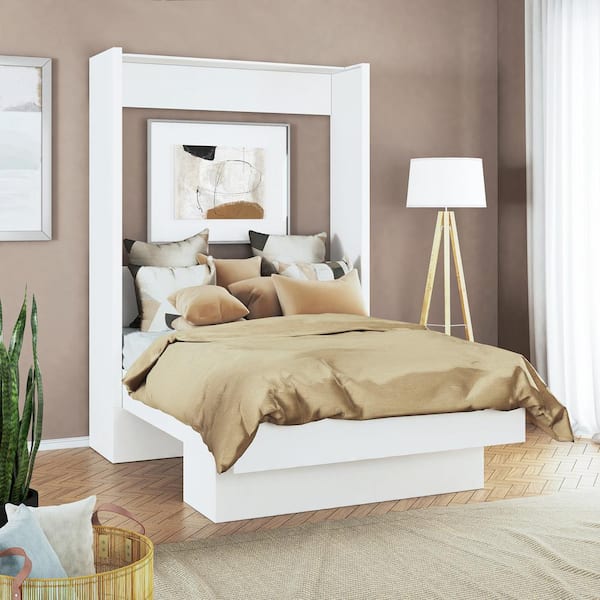 Easy-Lift White Wood Frame Full Murphy Bed