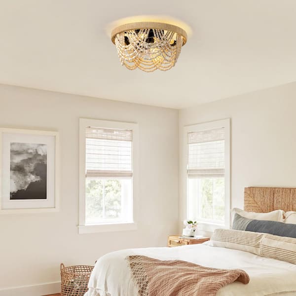 20 in. Modern 4-Light Smart Gold Flush Mount Fandelier Ceiling Fan with LED Lights Included Remote (Bulb Not Included)