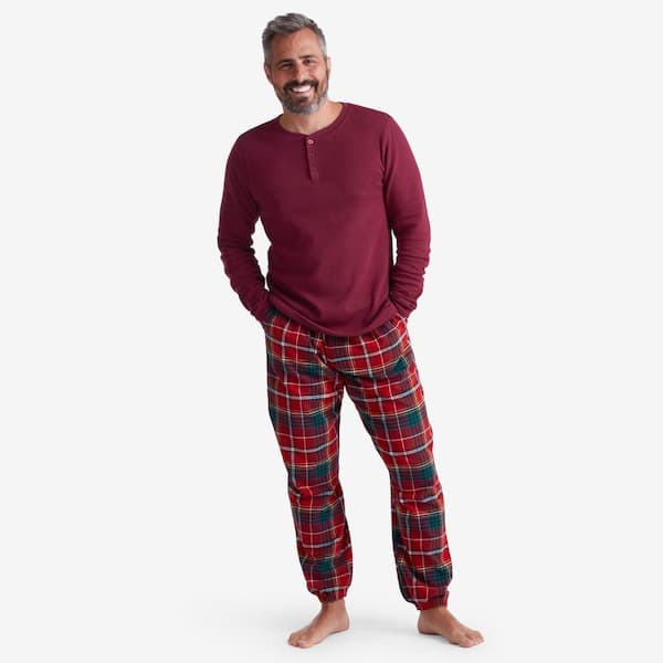 The Company Store Company Cotton Family Flannel Henley Men's Extra Large Red Plaid Pajama Set